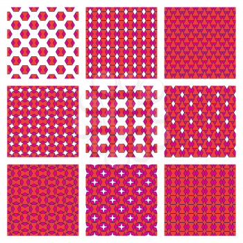 Vector geometric seamless pattern texture backgrounds, sets. Colored with geometric graphic shapes.