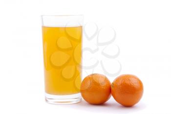 Oranges and juice on a white background.
