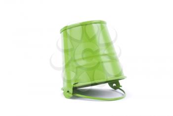 Green metal bucket isolated on a white background.