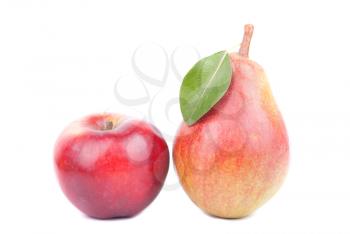Apple and pear on a white background.