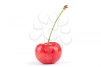 Red ripe cherry isolated on white background.