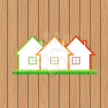 Houses for sale on the wooden background. Vector illustration .