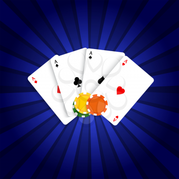 Playing cards and poker chips. Vector illustration .
