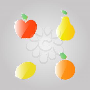 Apple pear lemon orange on a gray background. Vector illustration .