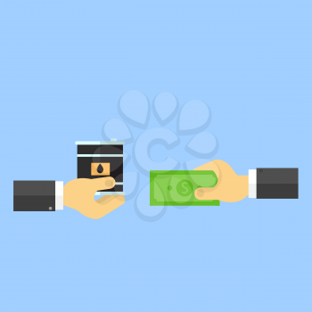 Businessman buys from another businessman of oil for cash. Vector illustration .