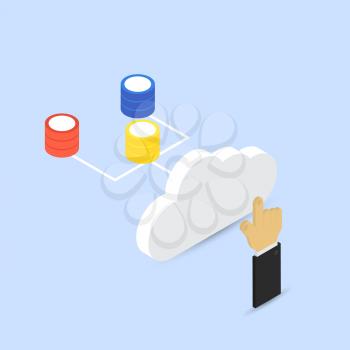 Hand touching the cloud storage. Big data. Abstract vector illustration.