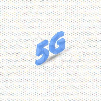 5G symbol of high-speed wireless connection on a digital background. Isometric vector illustration.
