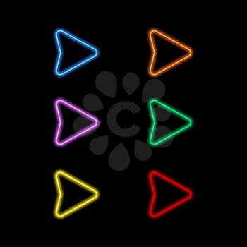 Set of neon pointers on a black background. Vector illustration .