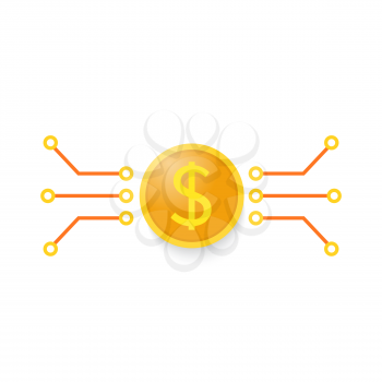 Coin dollar and motherboard contacts on a white background. Vector illustration .
