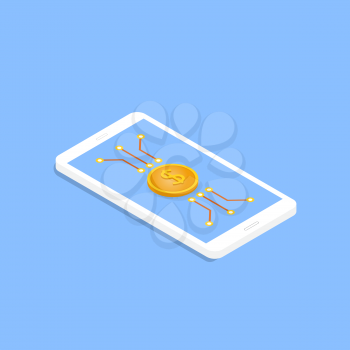 Coin dollar and motherboard contacts on your mobile phone. Vector illustration .