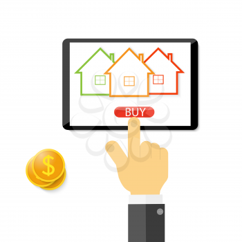 Businessman buys a house online. Vector illustration .