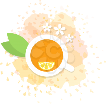 Green tea with lemon in a cup. Vector illustration .