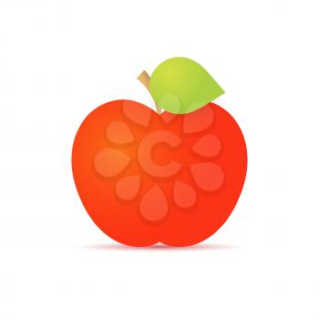 Red apple with a green leaf on a white background. Vector illustration .