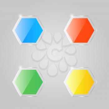 Colored glass hexagons on a gray background. Vector illustration .