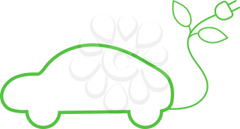 Green electric car with a power outlet. Vector illustration .