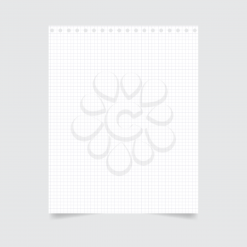 Square notepad sheet with holes on a gray background. Vector illustration .