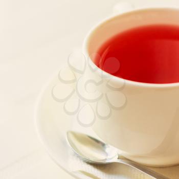 Cup Of Black Tea On White Table, Drink For Health