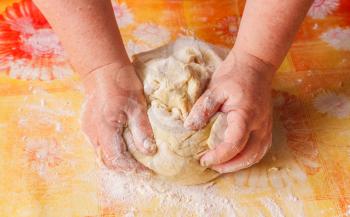 Making Bread, Female Hands, Kneading A Dough