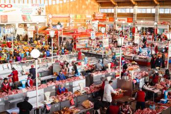 GOMEL, BELARUS - JAN 25: a meat market in Gomel, January 25, 2014. This is an example of existing food market in Belarus