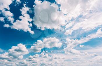 Sky Background, Bright Blue Color Fluffy Clouds