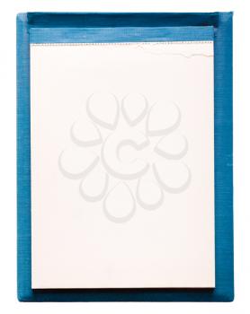 Open Blank Page Notebook. Old Paper Blue Notepad Isolate On White Background