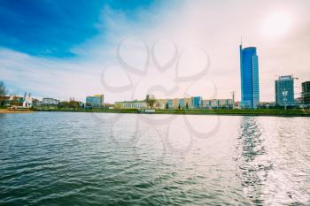 View Of Modern Architecture Of Minsk, Nyamiha (Nemiga) District, Belarus