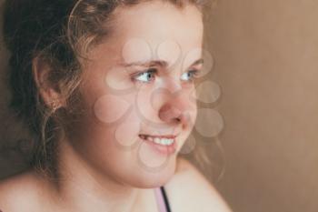 Pretty Smiling Teen Girl Closeup. B&w Color