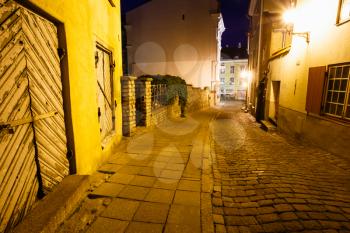 Night Streets And Old Town architecture in Tallinn, Estonia