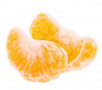 Mandarin Citrus Isolated Tangerine Two Mandarine Slices Of Peeled Orange On White Background.