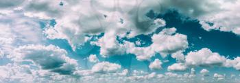 Blue And White Colours Natural Sky Abstract Background. Panorama Panoramic View