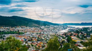 Aerial panoramic view Cityscape of Bergen, Norway