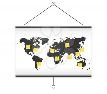 Projector screen map world and note