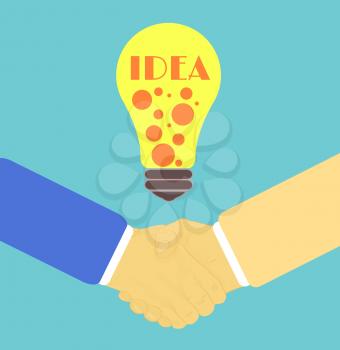 Handshake in flat design with lightbulb idea