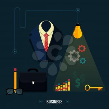 Icons for business concept. Tools, interier, business online, documents in flat design