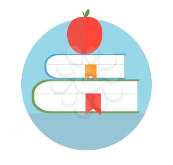 Books with apple. Education concept in flat design