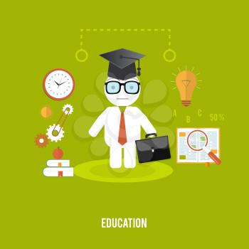 Student with cases goes to school. Education concept in flat design