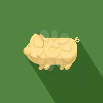 Pig icon with shadow in flat design