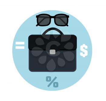 Icon briefcase and sunglasses. Business concept