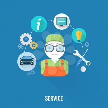Set for web and mobile applications of office work. Service master concept with item icons