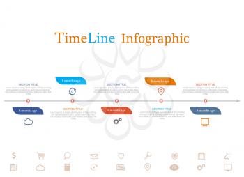 Timeline infographic with diagram and text months ago and set of line icons in modern style
