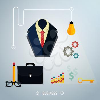 Icons for business concept. Tools, business online, documents in flat design. Business start idea template. Start up idea