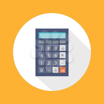 Calculator icon with mathematical symbols multiplication division plus minus construction flat design long shadow style