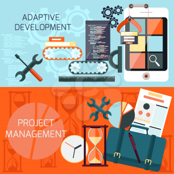 Icons for adaptive development and project management in flat design