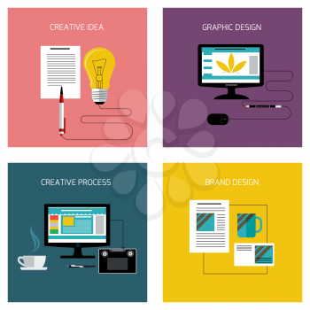 Concept icon set in flat design for creative idea, process, graphic design and branding