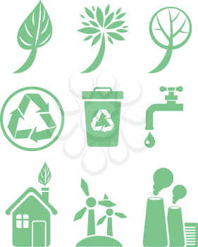 Green energy and ecology icon set in green color on white background