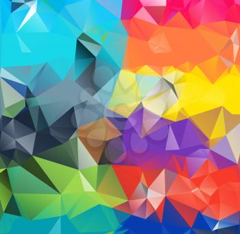 Abstract geometric background version 13. Multicolored triangles. Beautiful inscription. Triangle background with bright lines. Pattern of crystal geometric shapes. Mosaic banner