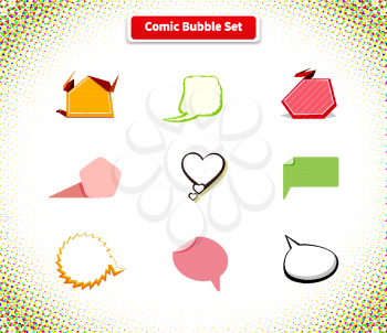 Comic bubble set icon flat style design. Comic background, comic book, speech bubble, comic explosion, message chat, talk cloud communication, web balloon speak dialog illustration