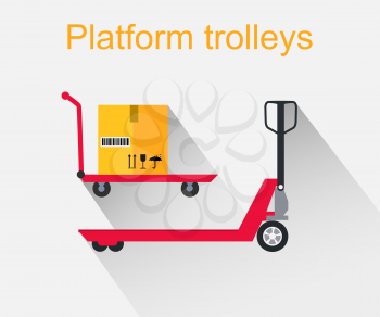 Platform trolleys icon design style. Warehouse and forklift truck, truck and jack, cargo cart, delivery and lift, equipment industry, industrial loader illustration