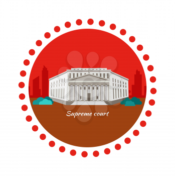 Supreme court concept icon flat design. Justice and law, legal decision, legislation equality, building government, courthouse and equilibrium, facade and authority house with column illustration