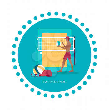 Beach volleyball sport concept icon flat design. Game team, competition championship, activity summer lifestyle, match tournament, hobby and training illustration